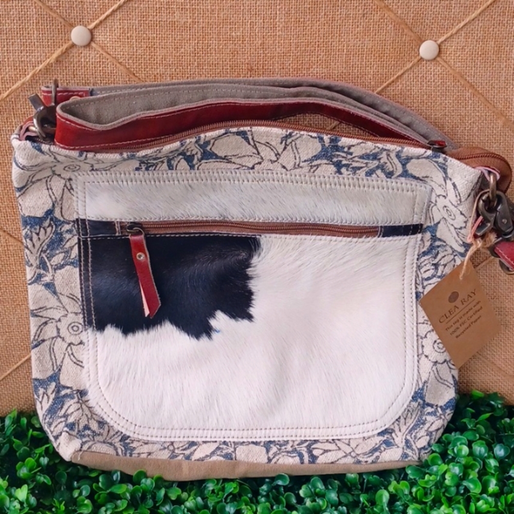Cow canvas & leather shoulder bag